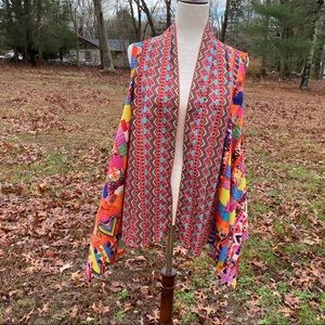 SOFT SURROUNDINGS VEST JACKET MULTI COLOR BLUE WHITE PINK PRINT ONE SIZE OS